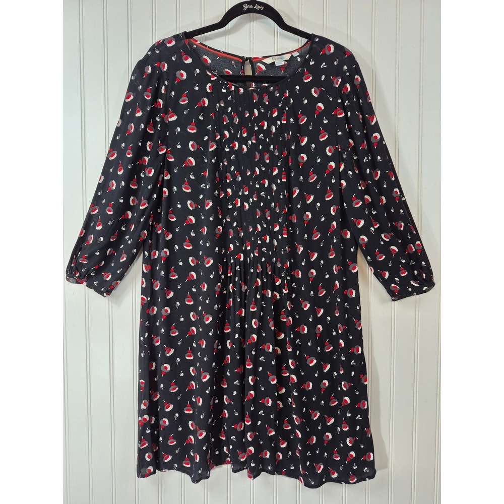 Boden Black Red Floral Pleated Front Viscose Mini Shift Dress 
US 14L Sheer
